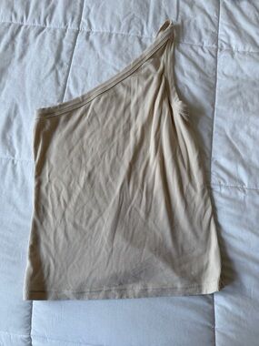 One-Shoulder Ribbed Camisole in Beige